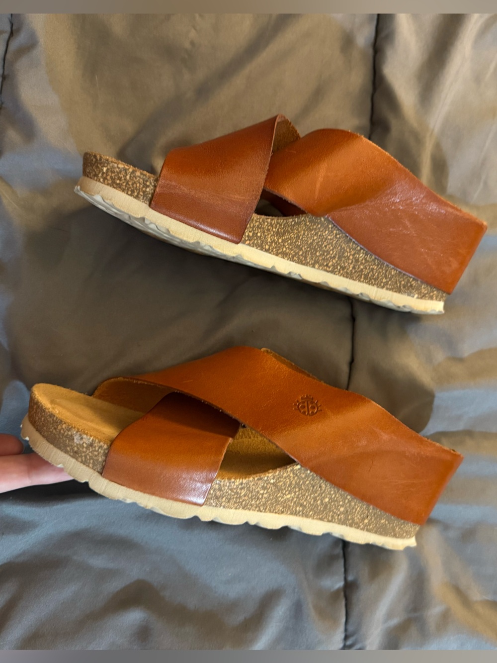 Yokono Leather Crossband Slide Sandals in Cognac - Picture 7 of 9